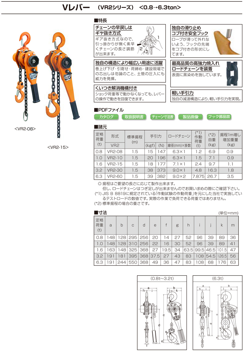 バイタル工業 ｜ 製品情報 ｜VレバーVR2 0.8t～6.3t